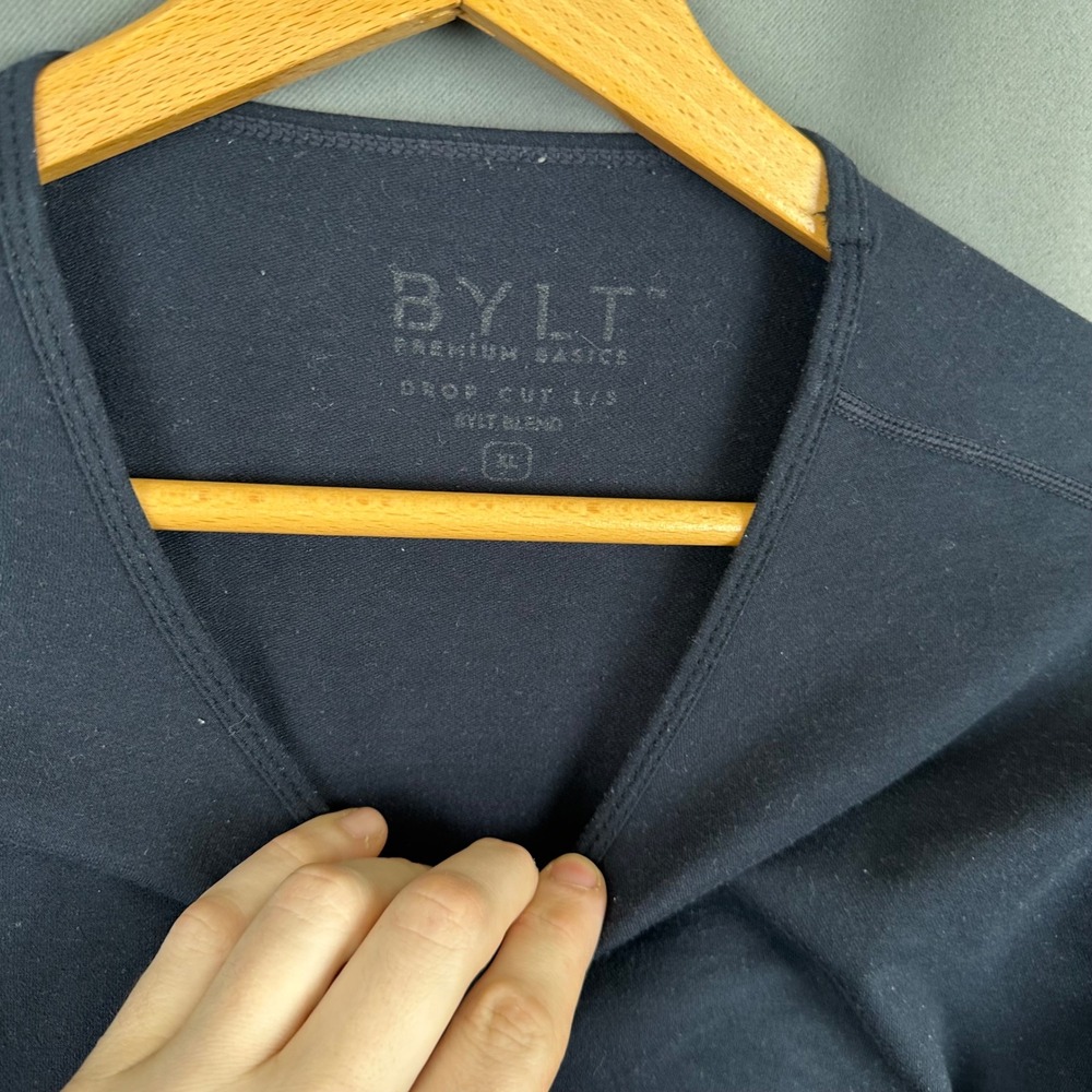 BYLT Premium Basics Drop Cut LS Shirt Mens XL Navy Blue BYLT Blend Long Sleeve